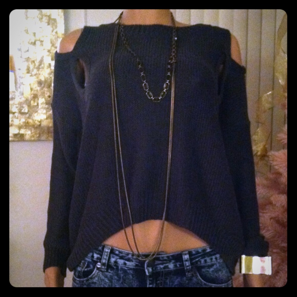 Gray Cold Shoulder Sweater